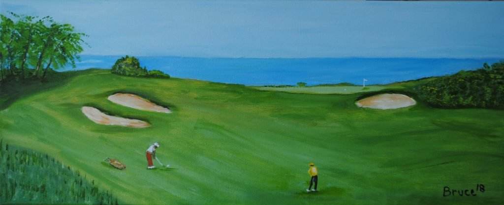 Art By Bruce, Oil Painting, Landscape, Golf, Mauritius, 4th Hole, Anahita