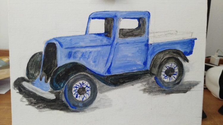 Oil Paintings, Cityscape, Blue, Dodge, Truck, Bakkie, Pickup